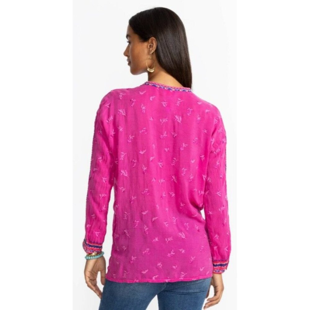 Johnny Was The Audrey Mandarin Collar Embroidered Shirt in Fuchsia Size M NWT - Picture 2 of 7